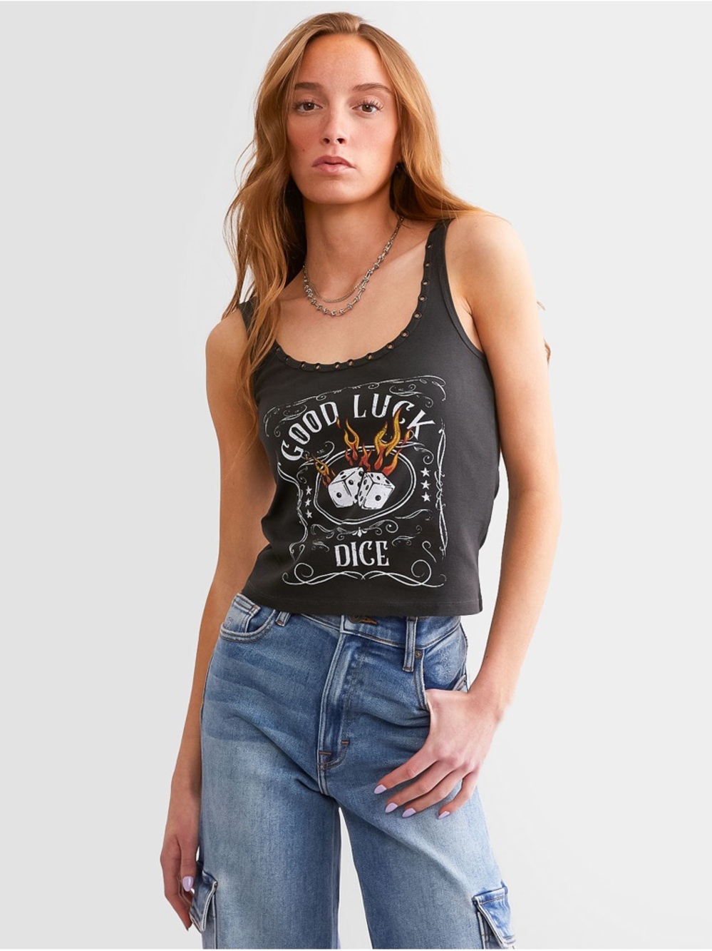 Buckle Good Luck Dice Graphic Tank Top - Black